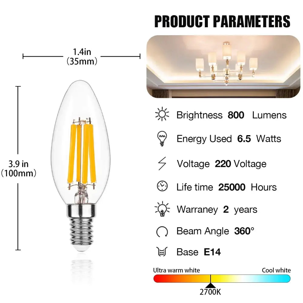 Clear dimmable candle flame effect led bulb dining room light