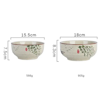 Hand-painted nature motif ceramic ramen bowl – kitchen dining bowl