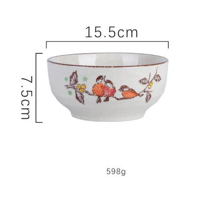 Hand-painted nature motif ceramic ramen bowl – kitchen dining bowl