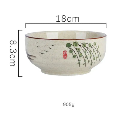Hand-painted nature motif ceramic ramen bowl – kitchen dining bowl