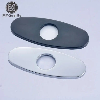 Oval black & chrome faucet deck plate cover for kitchen and bathroom