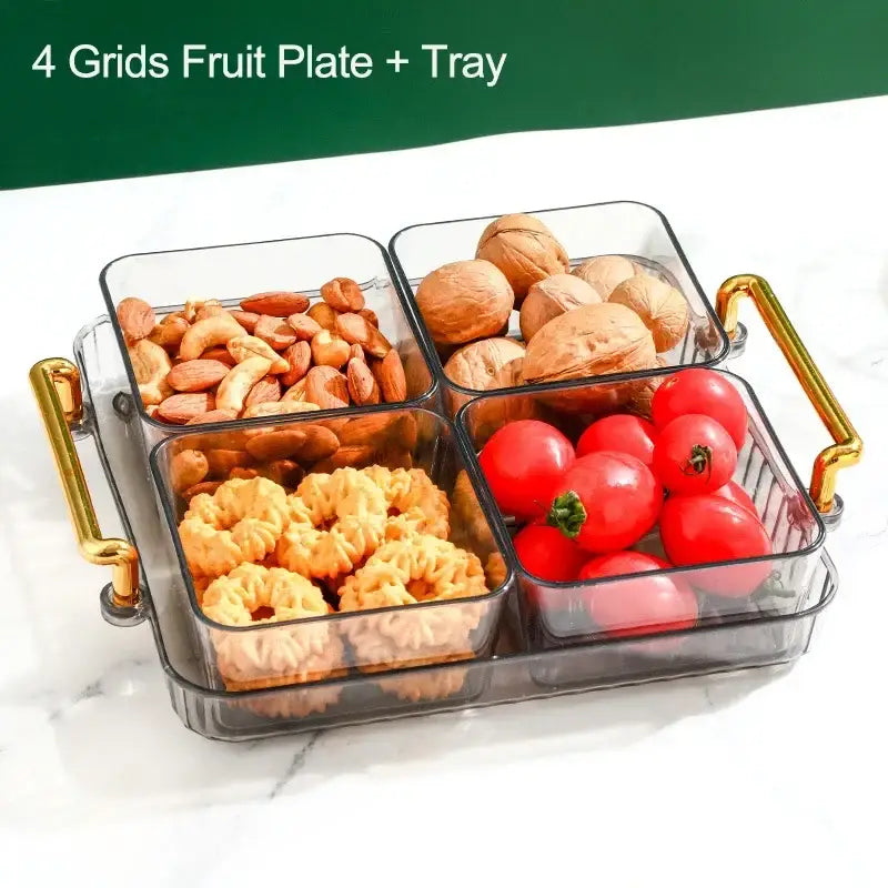 Light luxury clear and gold divided fruit plate kitchen snack tray