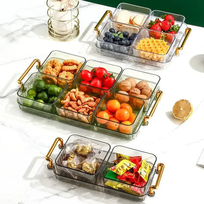 Light luxury clear and gold divided fruit plate kitchen snack tray