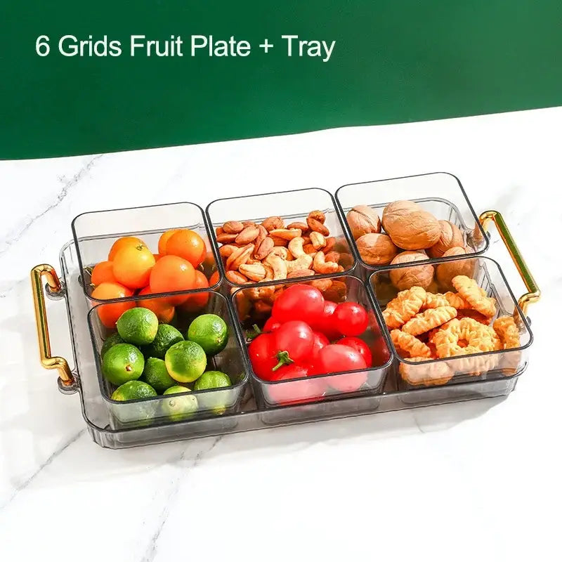 Light luxury clear and gold divided fruit plate kitchen snack tray