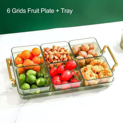 Light luxury clear and gold divided fruit plate kitchen snack tray