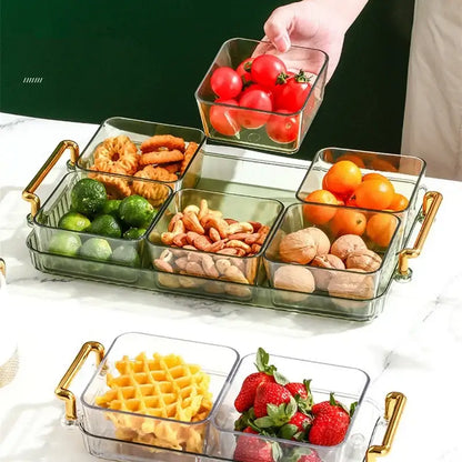 Light luxury clear and gold divided fruit plate kitchen snack tray