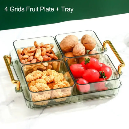 Light luxury clear and gold divided fruit plate kitchen snack tray