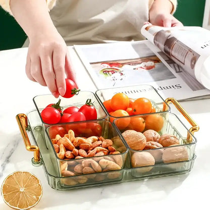 Light luxury clear and gold divided fruit plate kitchen snack tray