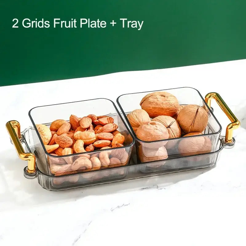 Light luxury clear and gold divided fruit plate kitchen snack tray