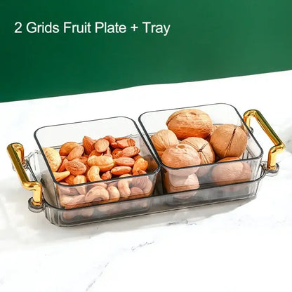 Light luxury clear and gold divided fruit plate kitchen snack tray