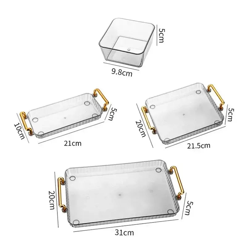Light luxury clear and gold divided fruit plate kitchen snack tray