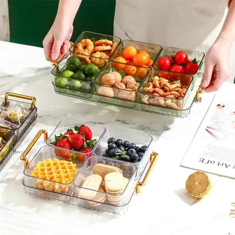 Light luxury clear and gold divided fruit plate kitchen snack tray