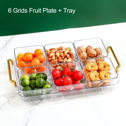Light luxury clear and gold divided fruit plate kitchen snack tray