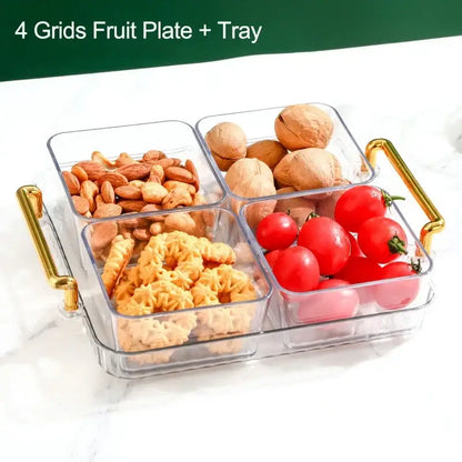 Light luxury clear and gold divided fruit plate kitchen snack tray