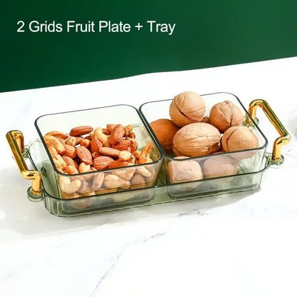 Light luxury clear and gold divided fruit plate kitchen snack tray