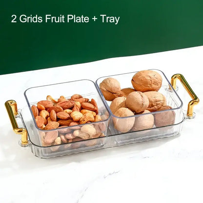 Light luxury clear and gold divided fruit plate kitchen snack tray