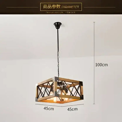Rustic industrial style pendant lamp wood & black metal dining room