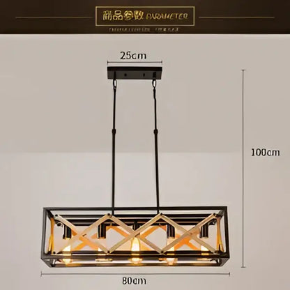 Rustic industrial style pendant lamp wood & black metal dining room