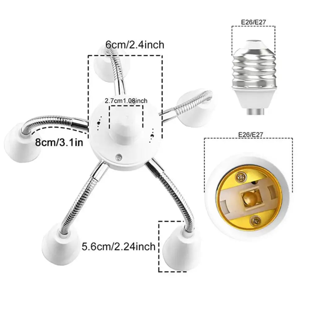 Flexible white and chrome light splitter socket adapter office lamp