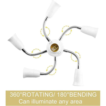 Flexible white and chrome light splitter socket adapter office lamp