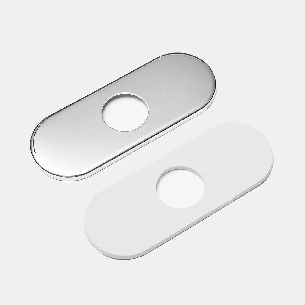 Oval chrome & matte white 6 inch deck plate bathroom escutcheon