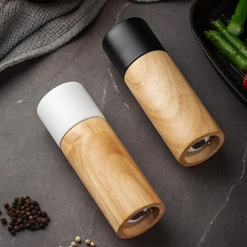 Modern black & white manual wooden salt pepper grinder kitchen tool