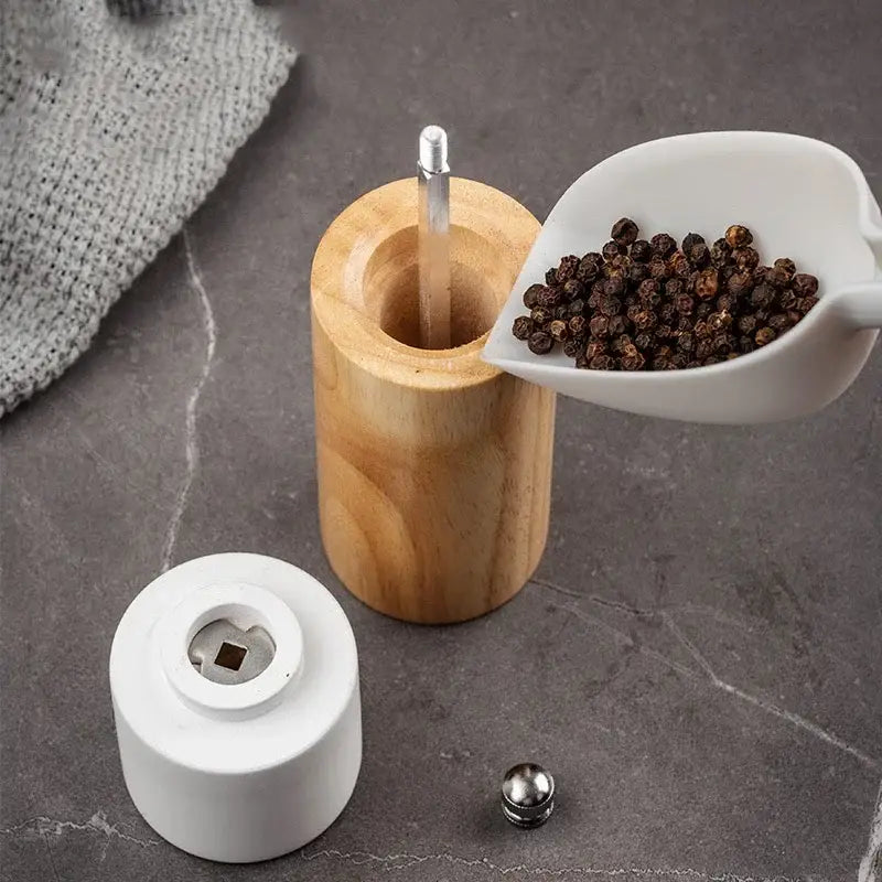 Modern black & white manual wooden salt pepper grinder kitchen tool