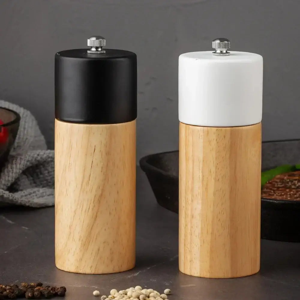 Modern black & white manual wooden salt pepper grinder kitchen tool
