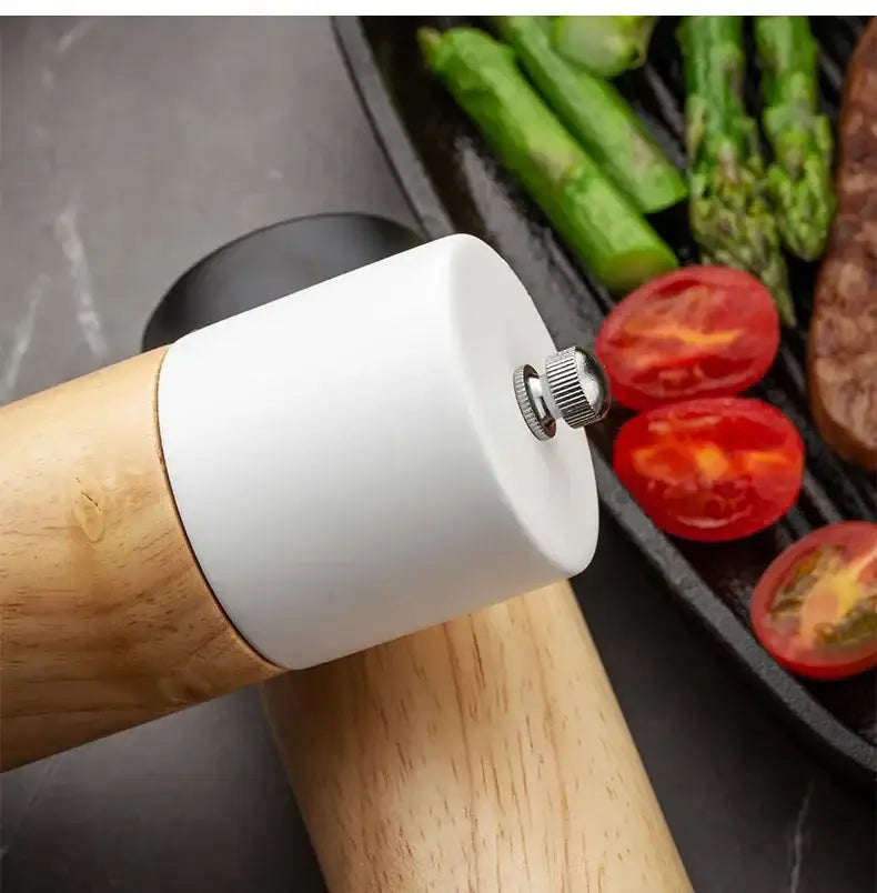 Modern black & white manual wooden salt pepper grinder kitchen tool