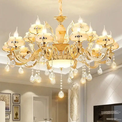 Modern gold led dolomite chandelier with floral glass for living room
