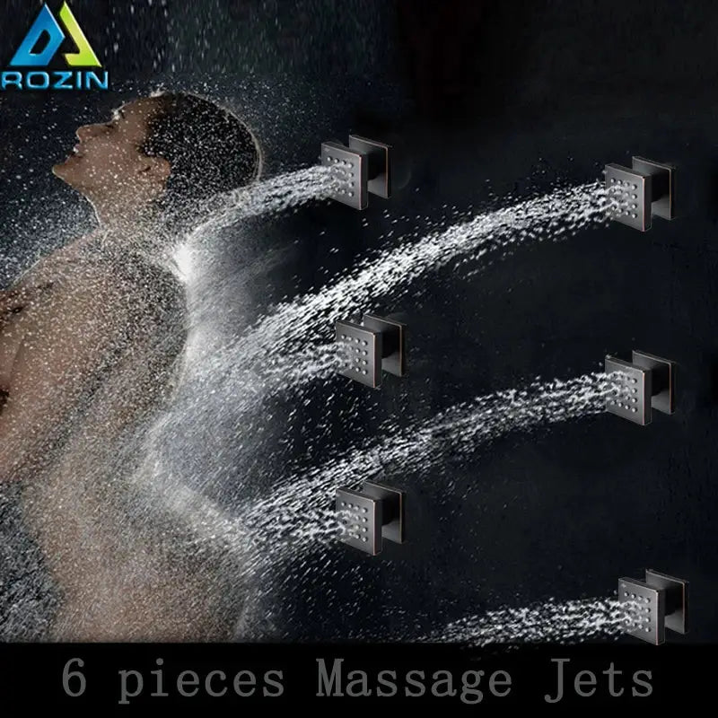 Modern square chrome shower massage jets 6-piece bathroom set