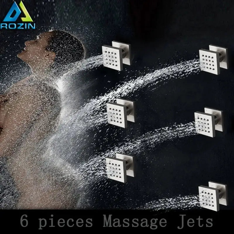 Modern square chrome shower massage jets 6-piece bathroom set