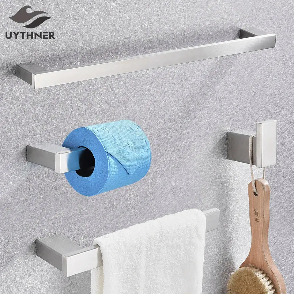 Modern rectangular brushed nickel bathroom accessories set