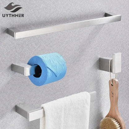 Modern rectangular brushed nickel bathroom accessories set