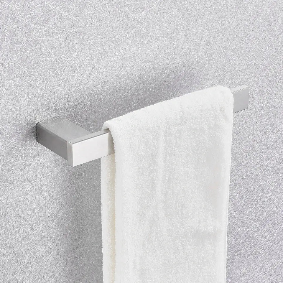 Modern rectangular brushed nickel bathroom accessories set