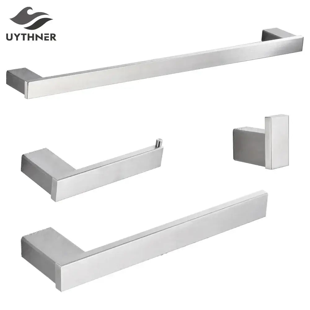 Modern rectangular brushed nickel bathroom accessories set