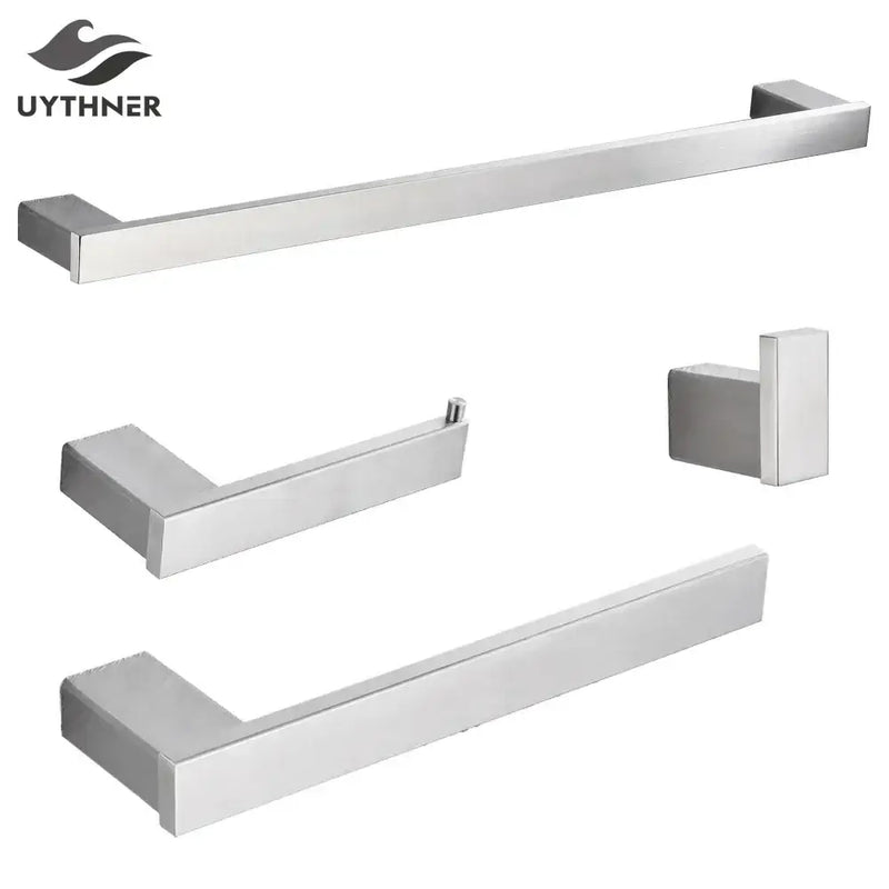 Modern rectangular brushed nickel bathroom accessories set