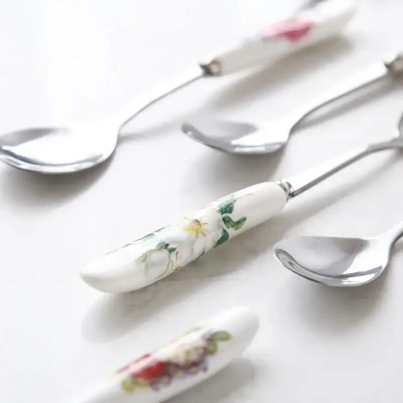 European floral bone china coffee spoon set dining room tableware
