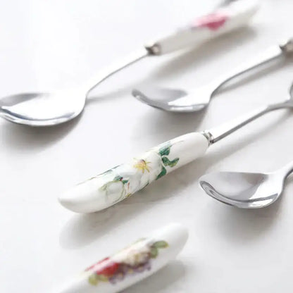 European floral bone china coffee spoon set dining room tableware