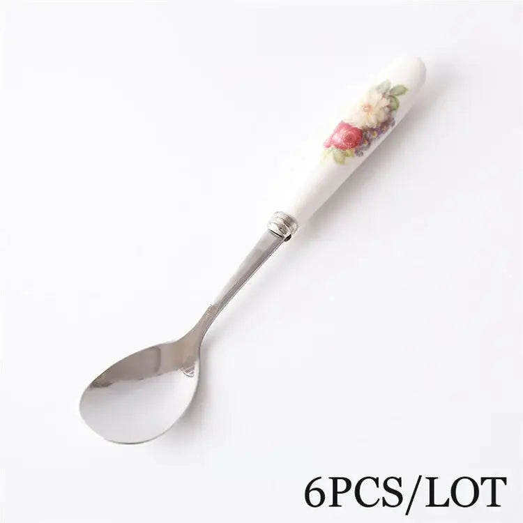 European floral bone china coffee spoon set dining room tableware