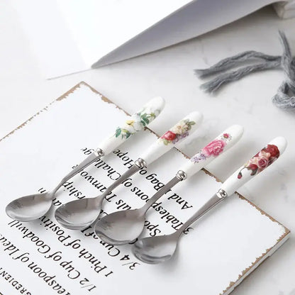European floral bone china coffee spoon set dining room tableware