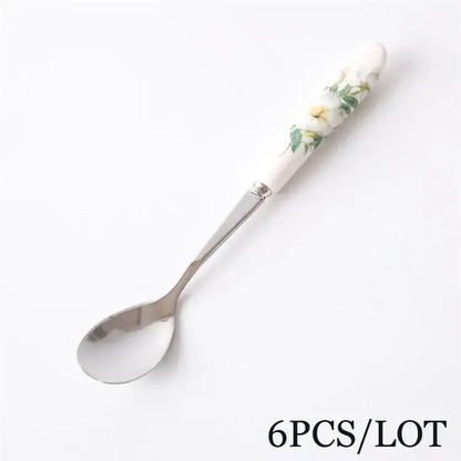 European floral bone china coffee spoon set dining room tableware