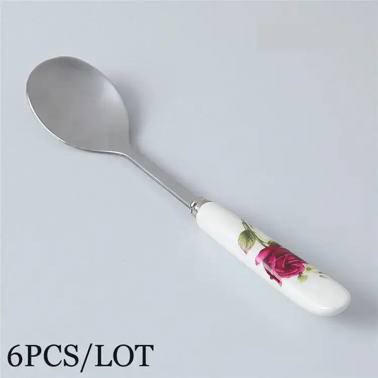 European floral bone china coffee spoon set dining room tableware