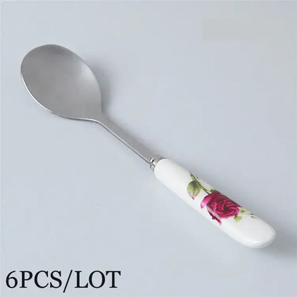 European floral bone china coffee spoon set dining room tableware