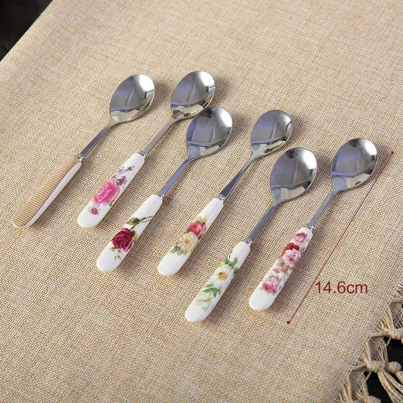 European floral bone china coffee spoon set dining room tableware
