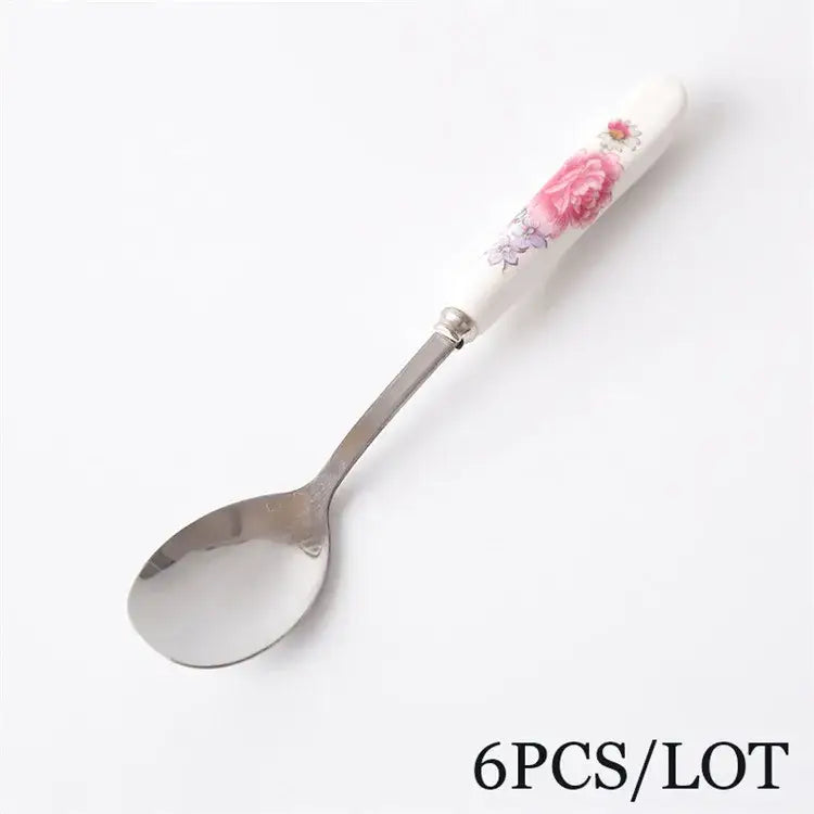 European floral bone china coffee spoon set dining room tableware
