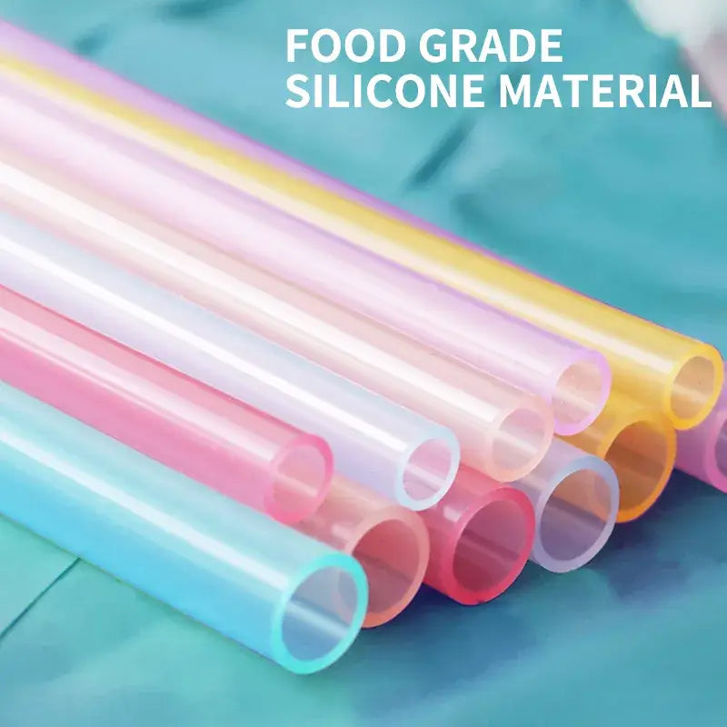 Pastel translucent reusable silicone straws set kitchen accessories
