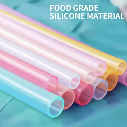 Pastel translucent reusable silicone straws set kitchen accessories
