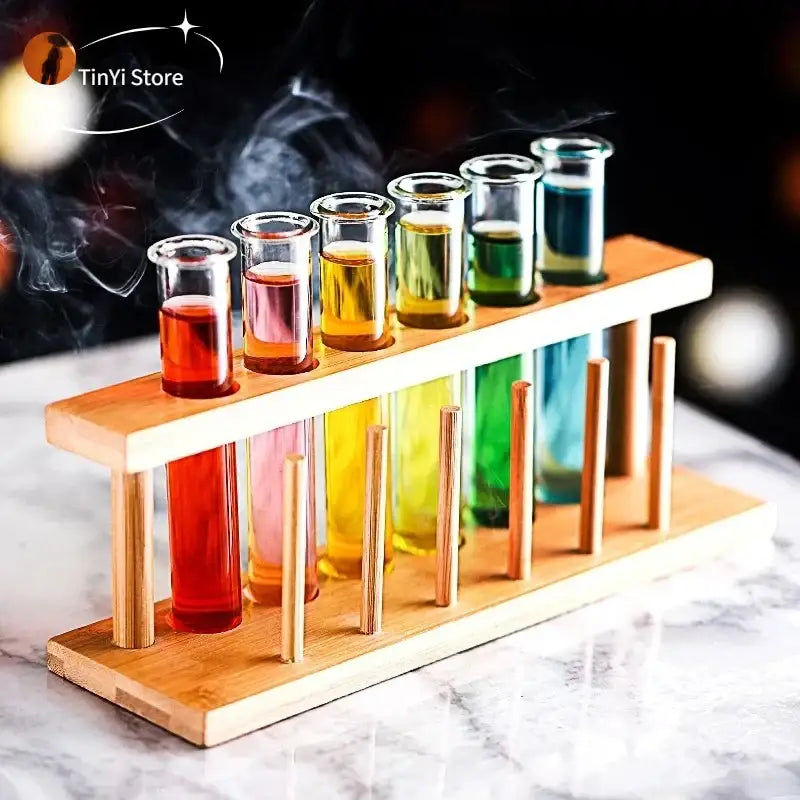 Modern wood and glass tube cocktail glass set dining room decor
