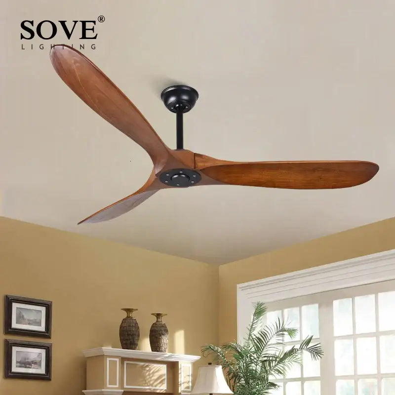 Industrial black & nickel wooden ceiling fan for living room